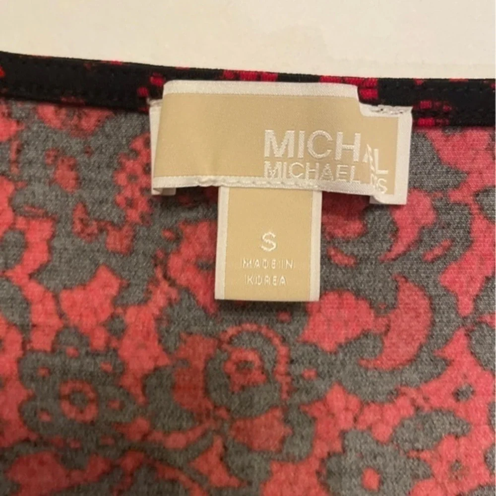 Michael Kors Red Black Floral Lace Print Cinched Side Square Neck‎ Top Small